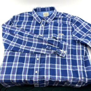Lucky Brand Mens XXL Classic Fit Flannel Blue Plaid Pockets‎ Button Front Soft